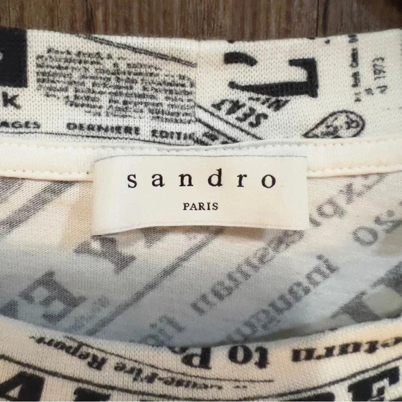 Sandro Men’s Newspaper Print White & Black Short SleeveTee Size Medium - Picture 4 of 10